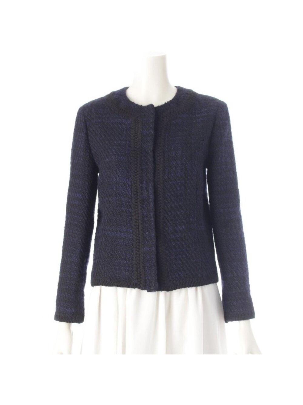Prada Wool Collarless Tweed Jacket Blue Navy 38